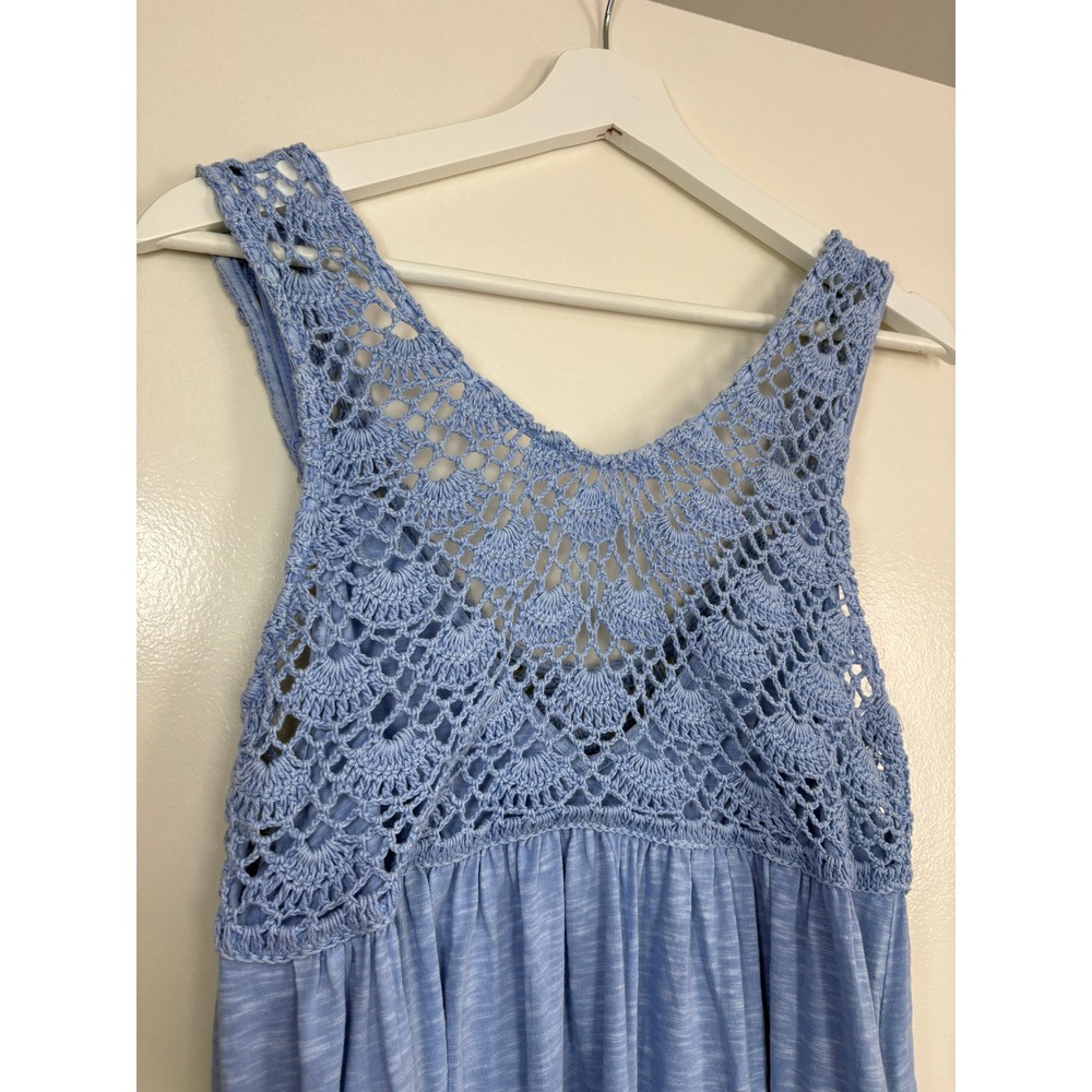 NWT Aerie Crochet Bodice Maxi Dress Small Blue Cotton Slub Sleeveless Pockets - Picture 3 of 9